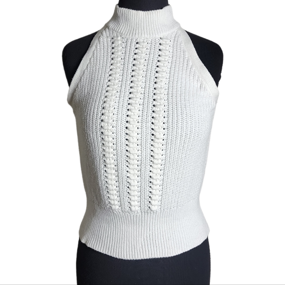 The Limited women's XS white cable knit mock neck sleeveless fitted sweater top